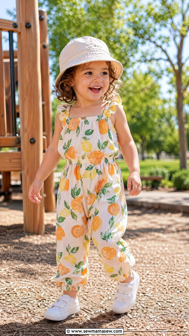 Cotton Jumpsuit with Sneakers and Sun Hat - 35 Spring outfits for toddlers