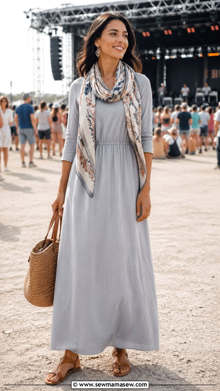 Cotton Maxi Dress With Scarf - 30 Spring capsule wardrobe modest