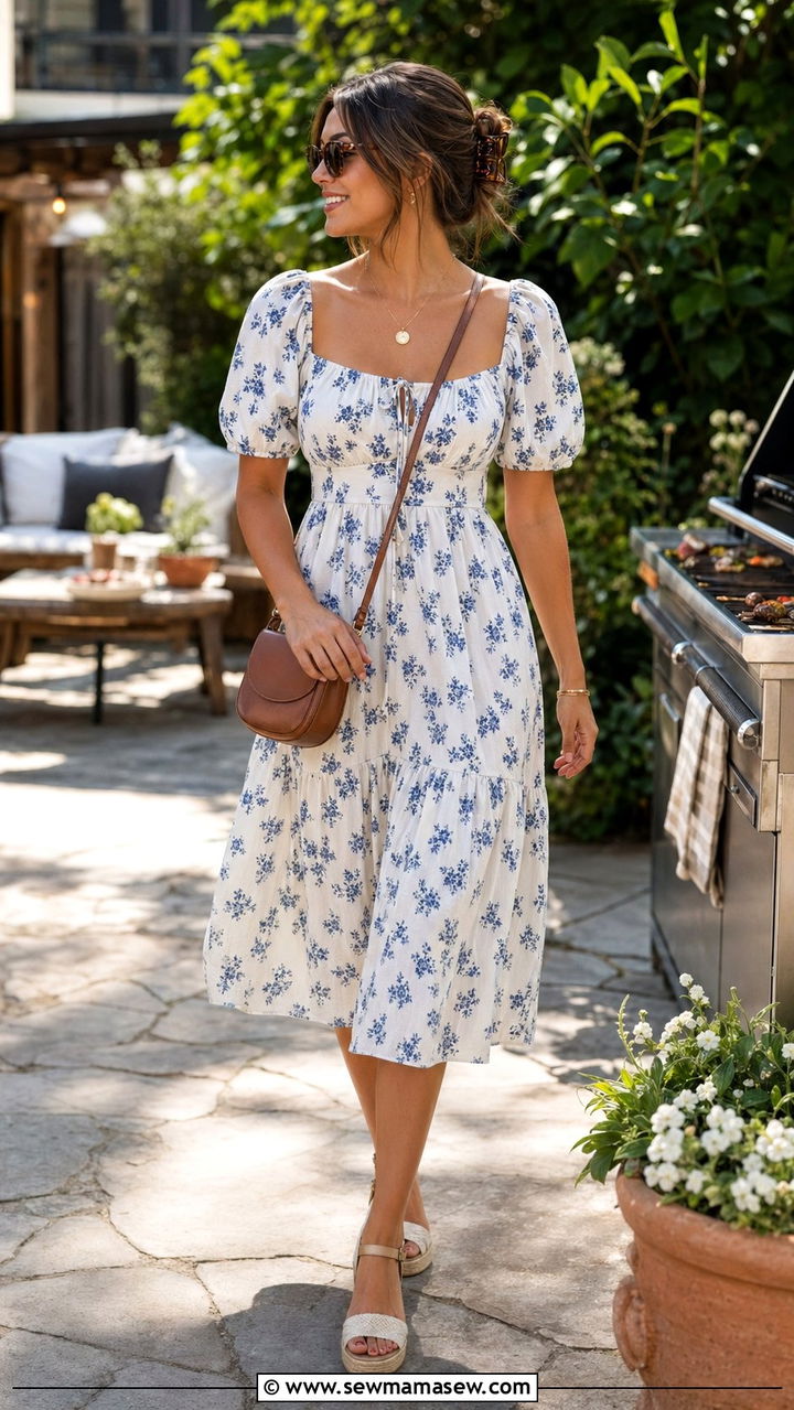 Cotton Midi Dress And Espadrilles BBQ Outfit - 30 BBQ party outfit ideas
