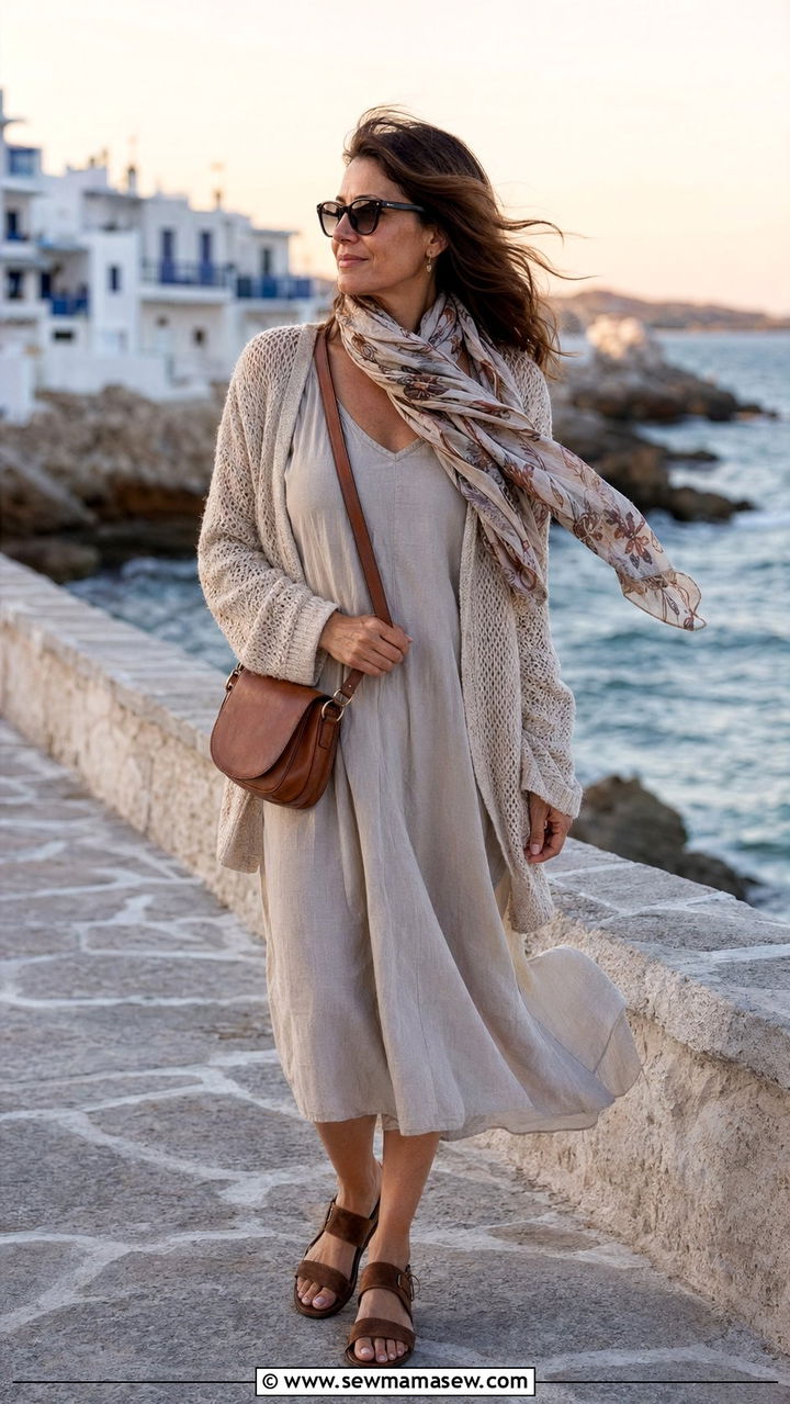 Cotton Midi Dress and Lightweight Cardigan Beach Outfit - 30 Beach vacation packing outfits