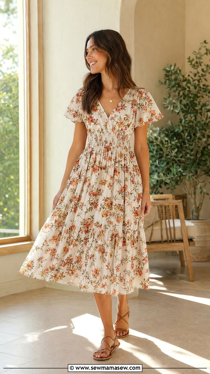 Cotton Midi Dress with Flat Sandals - 30 Work from home outfits for summer