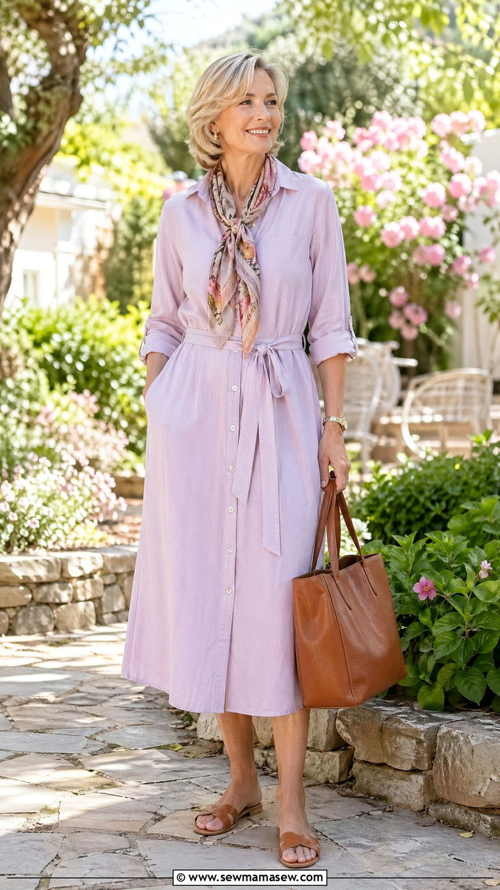 Cotton Midi Shirtdress With Flat Sandals Outfit For Women Over 50 - 35 Casual outfits for women over 50