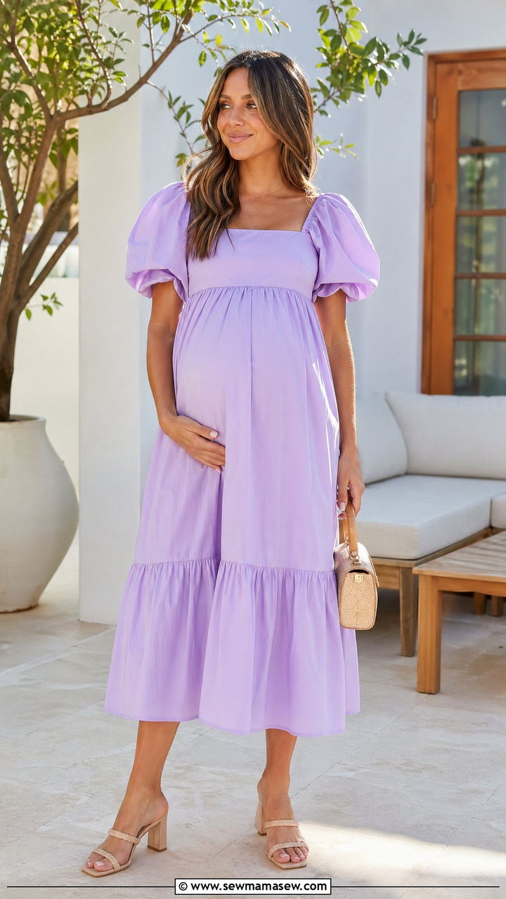 Cotton Poplin Dress With Block Heel Sandals - 35 Summer baby shower outfits