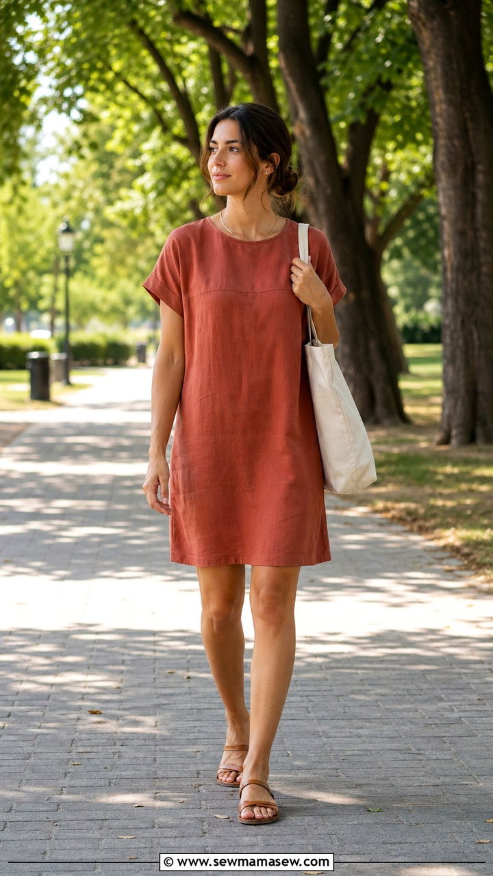 Cotton Shift Dress with Simple Sandals - 30 80 degree weather outfits