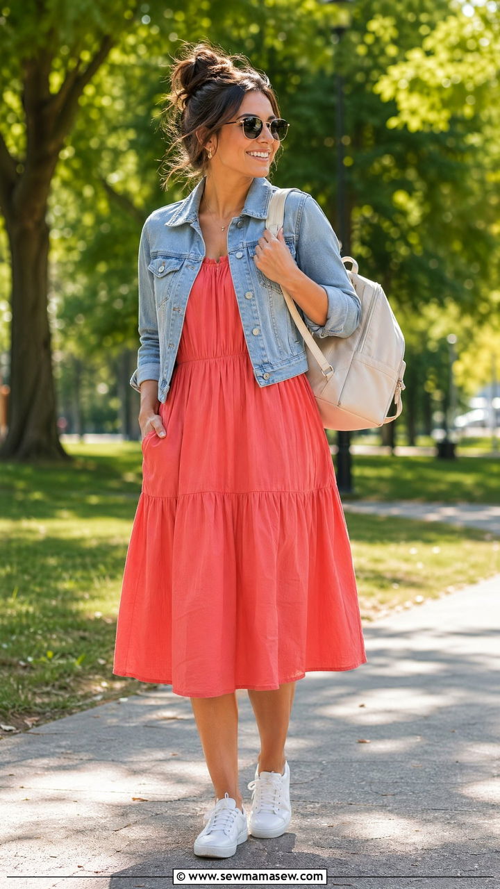 Cotton Sundress With Denim Jacket - 35 Summer outfits for working moms