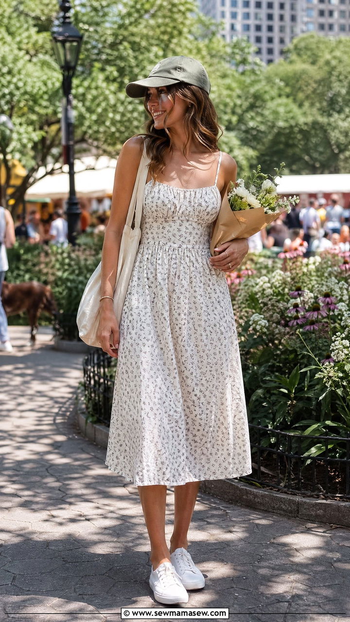 Cotton Sundress With White Sneakers And A Baseball Cap - 35 Summer fashion ideas
