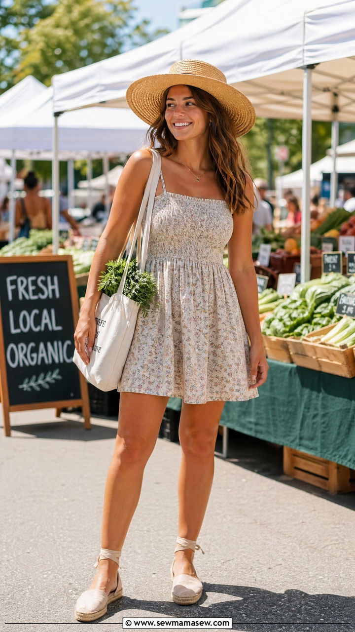 Cotton Sundress with Straw Hat - 35 Warm summer outfits