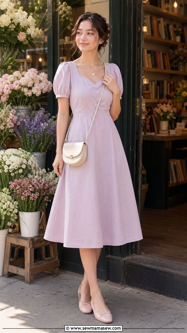 Cotton dress with ballet flats outfit - 35 spring simple outfit ideas