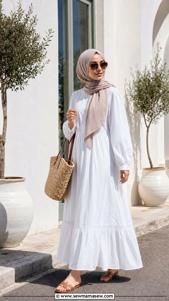 Cotton maxi dress and sandals hijab outfit - 35 Modest outfit ideas with hijab