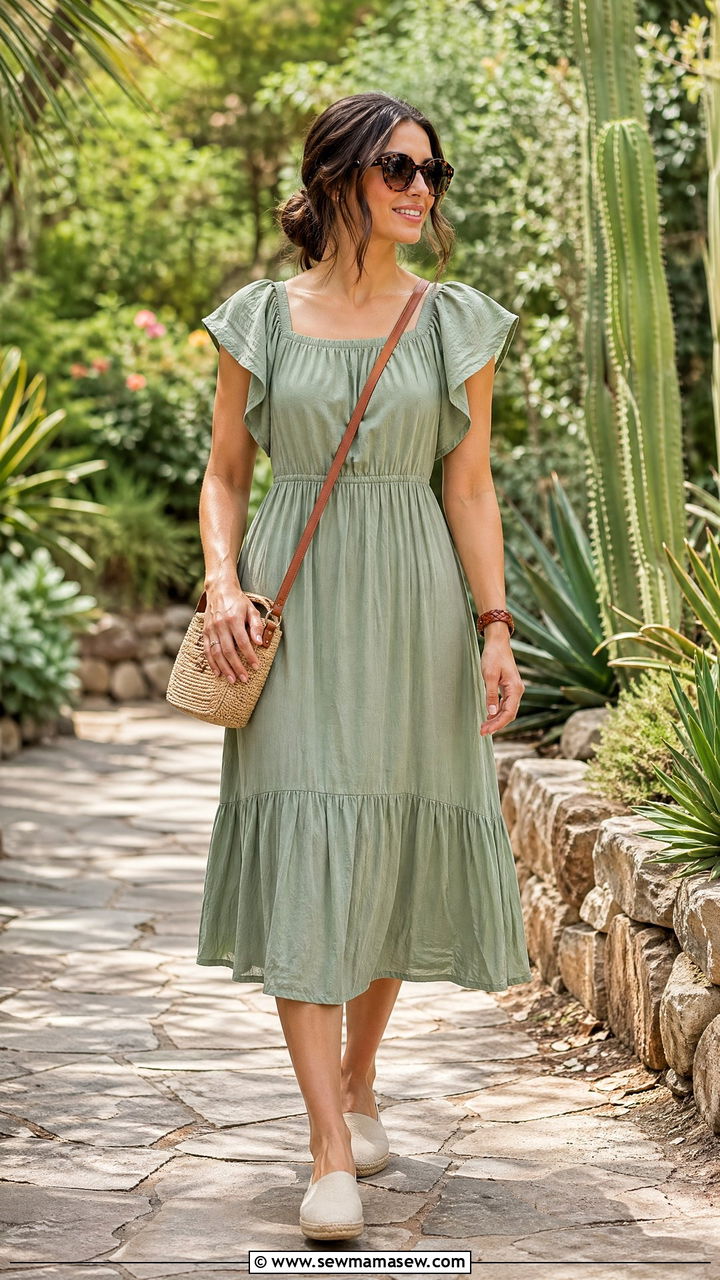 Cotton midi dress and espadrille flats coastal grandmother outfit - 35 coastal grandmother outfits ideas
