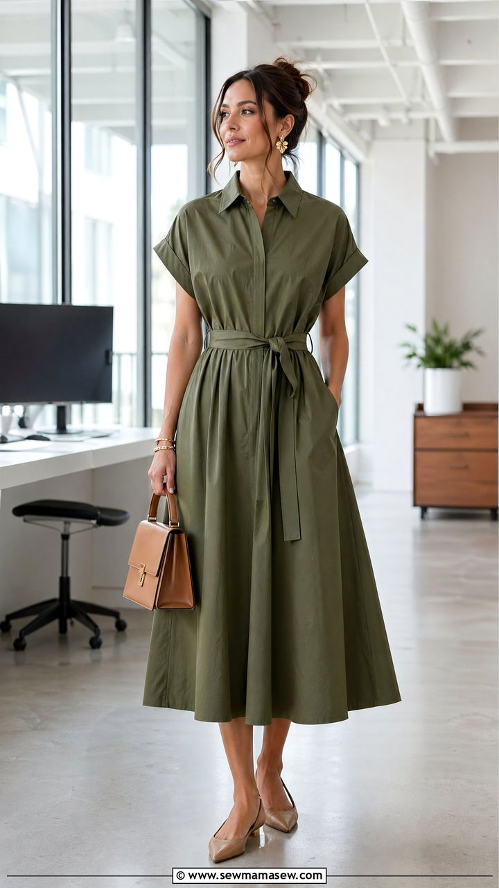 Cotton poplin dress with statement earrings and slingbacks - 35 Summer business casual outfits for women
