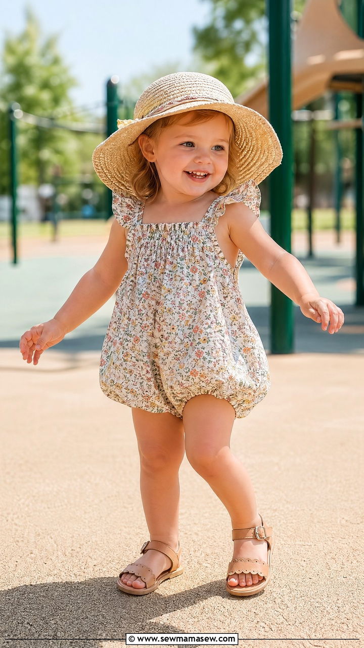 Cotton romper and sunhat - 35 Spring outfits for little girls