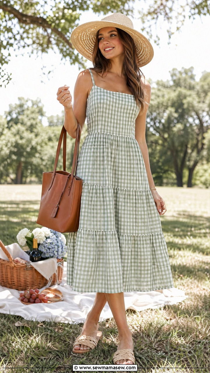 Cotton sundress and straw hat outfit - 35 Summer outfit ideas for mom