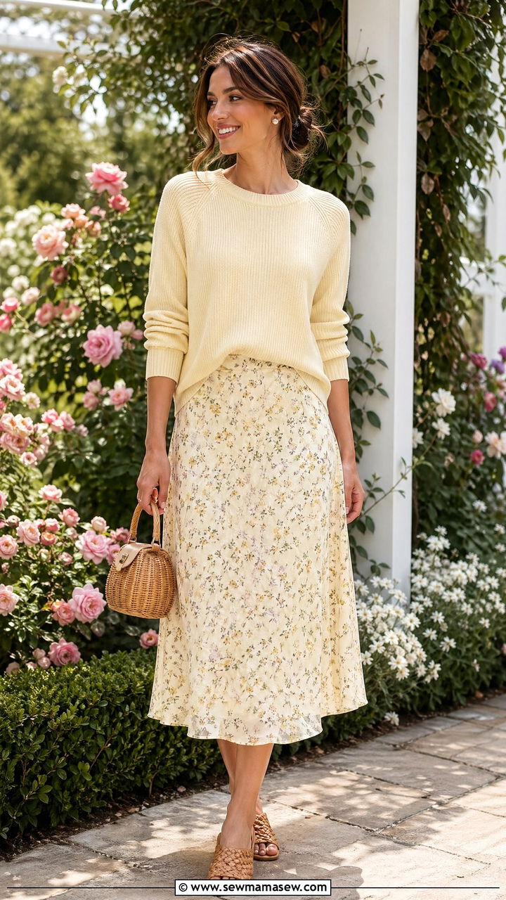 Cotton sweater with midi dress summer outfit - 35 Summer outfits with sweaters