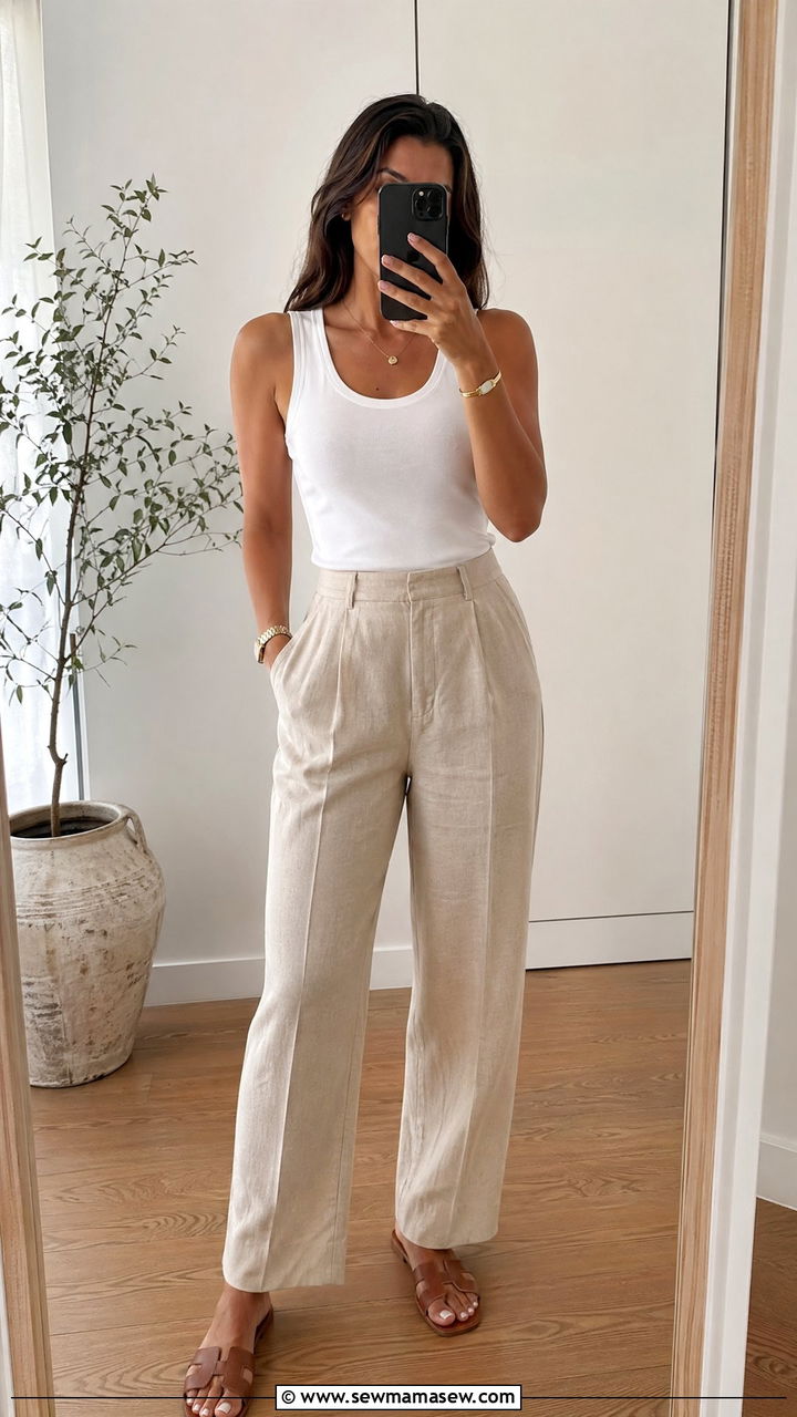 Cotton vest with linen trousers - 35 summer classy outfit ideas