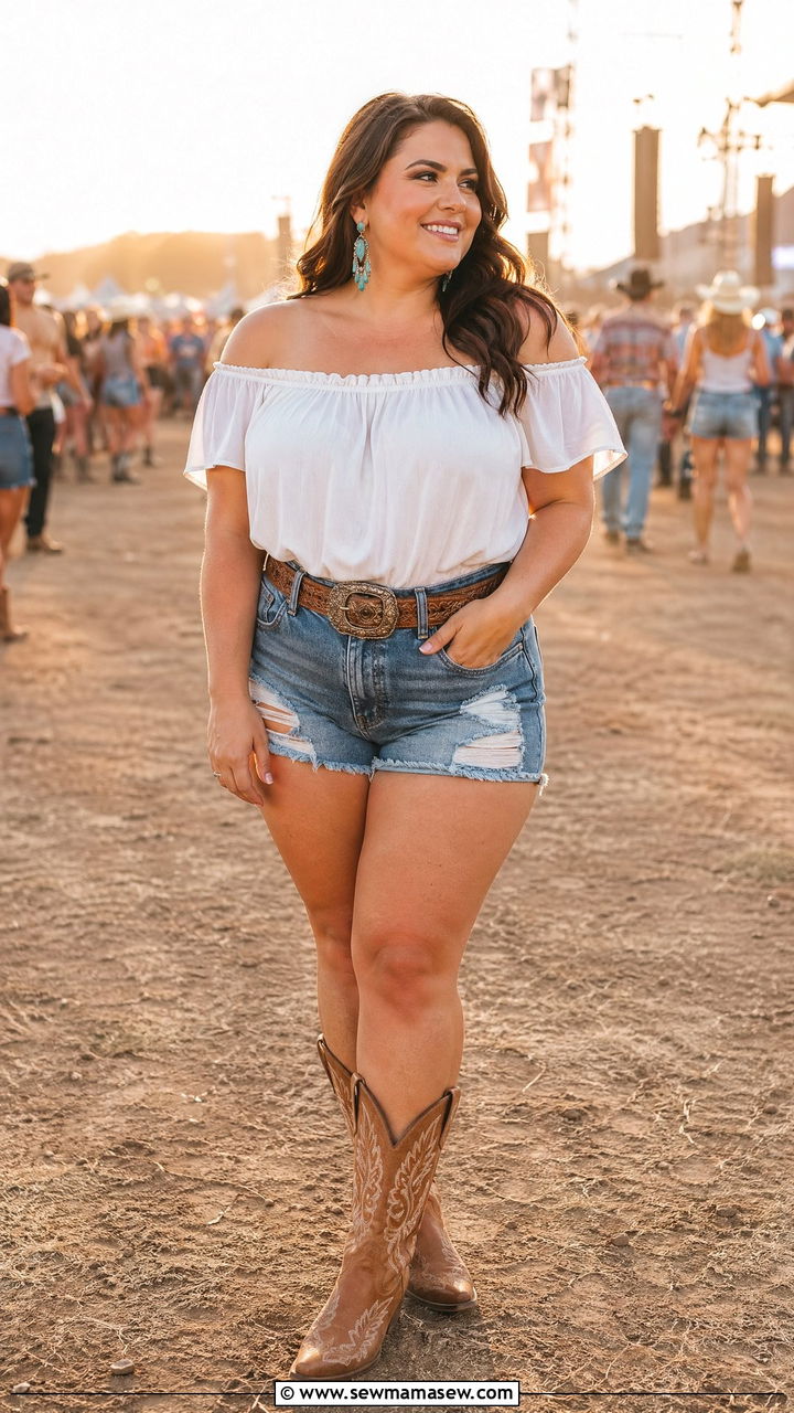 Country Concert Outfit With Denim Shorts - 35 Concert outfits for midsize women