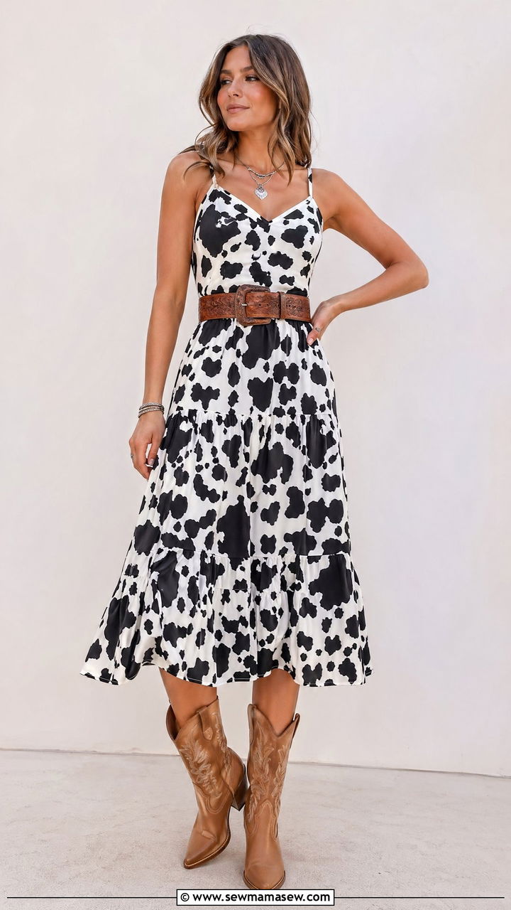 Cow print midi dress western outfit - 35 Western spring outfits