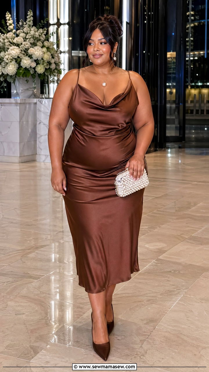 Cowl Neck Satin Dress Plus Size Wedding Guest - 35 Wedding guest outfits curvy women