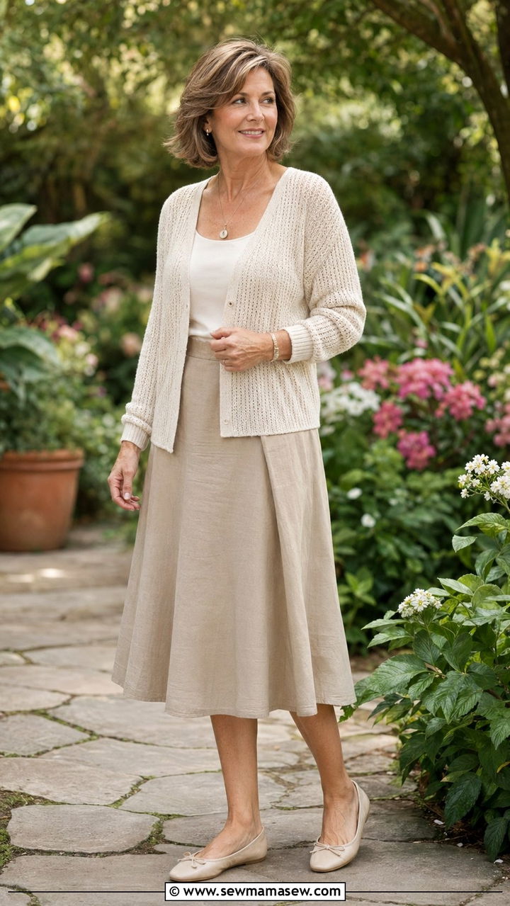 Cozy Cardigan With A Line Skirt - 35 Outfit ideas for women over 75