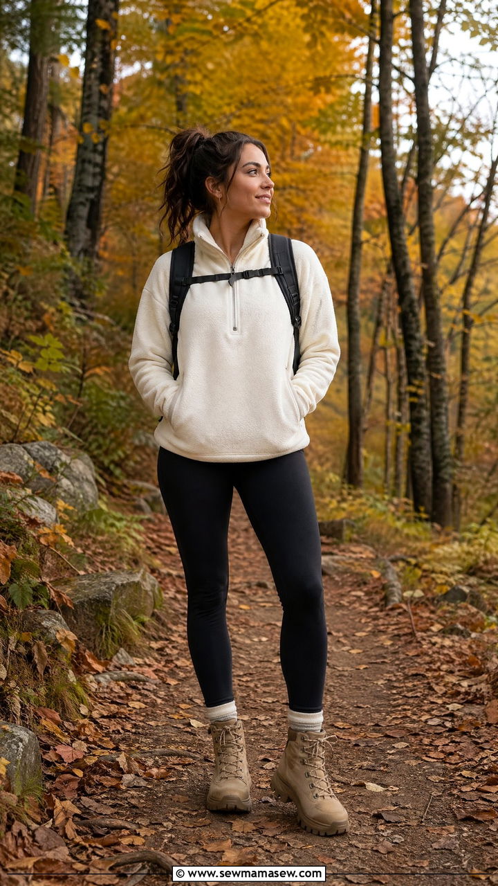 Cozy Half Zip Fleece with Tight Leggings and Hiking Boots - 35 casual outfits for petite women