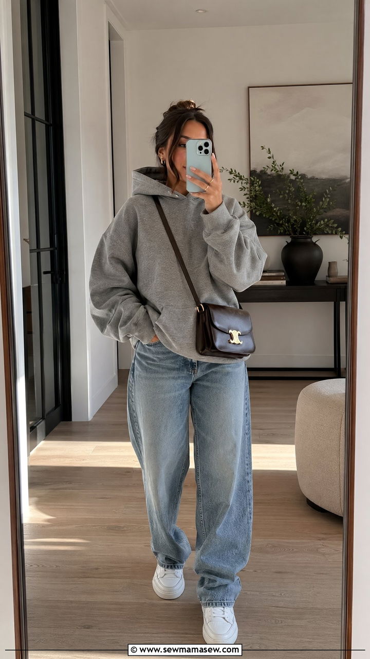 Cozy Hoodie With Baggy Jeans And Sneakers - 35 spring everyday outfit ideas