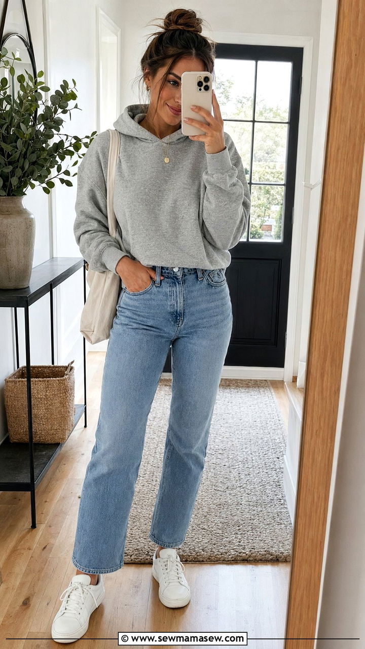 Cozy Hoodie and Mom Cut Jeans Outfit - 35 mom outfit ideas