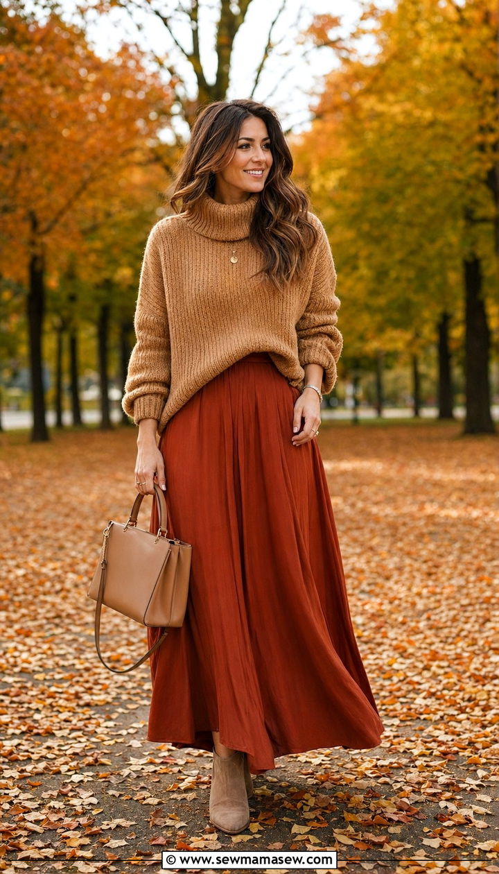 Cozy Knit Sweater With Maxi Skirt - 35 Modest outfit ideas for moms