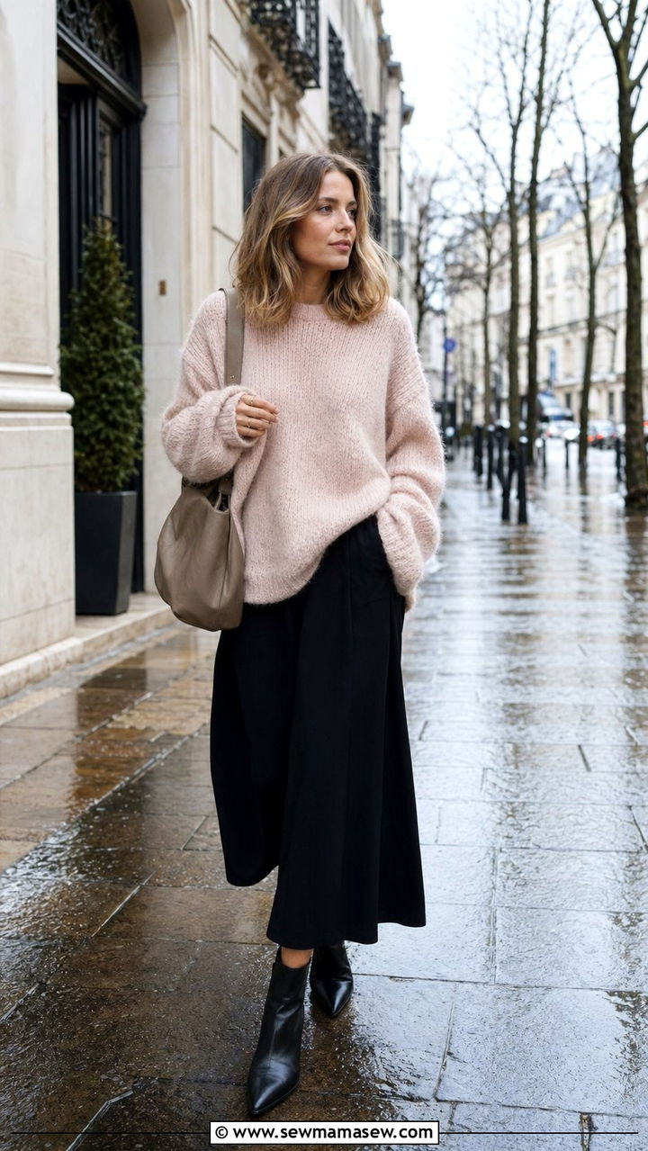 Cozy Knit With Flowing Culottes Rainy Outfit - 35 Rainy spring outfits