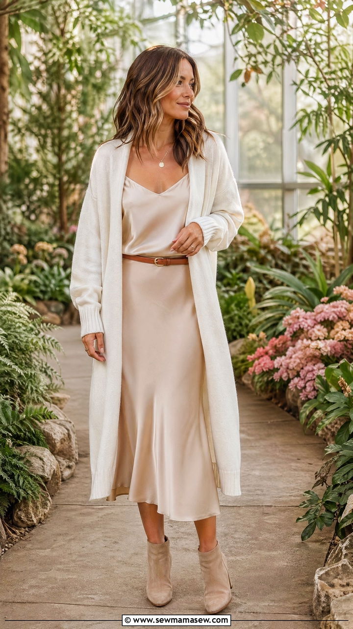 Cozy cardigan and midi skirt outfit - 35 Comfy outfits for moms