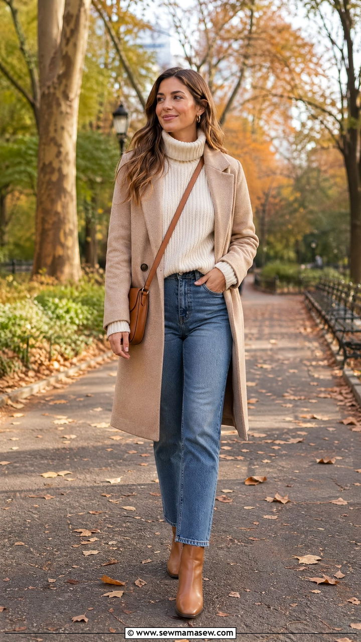 Cream Chunky Turtleneck With Straight Leg Medium Wash Jeans - 35 Clean girl outfits 2026
