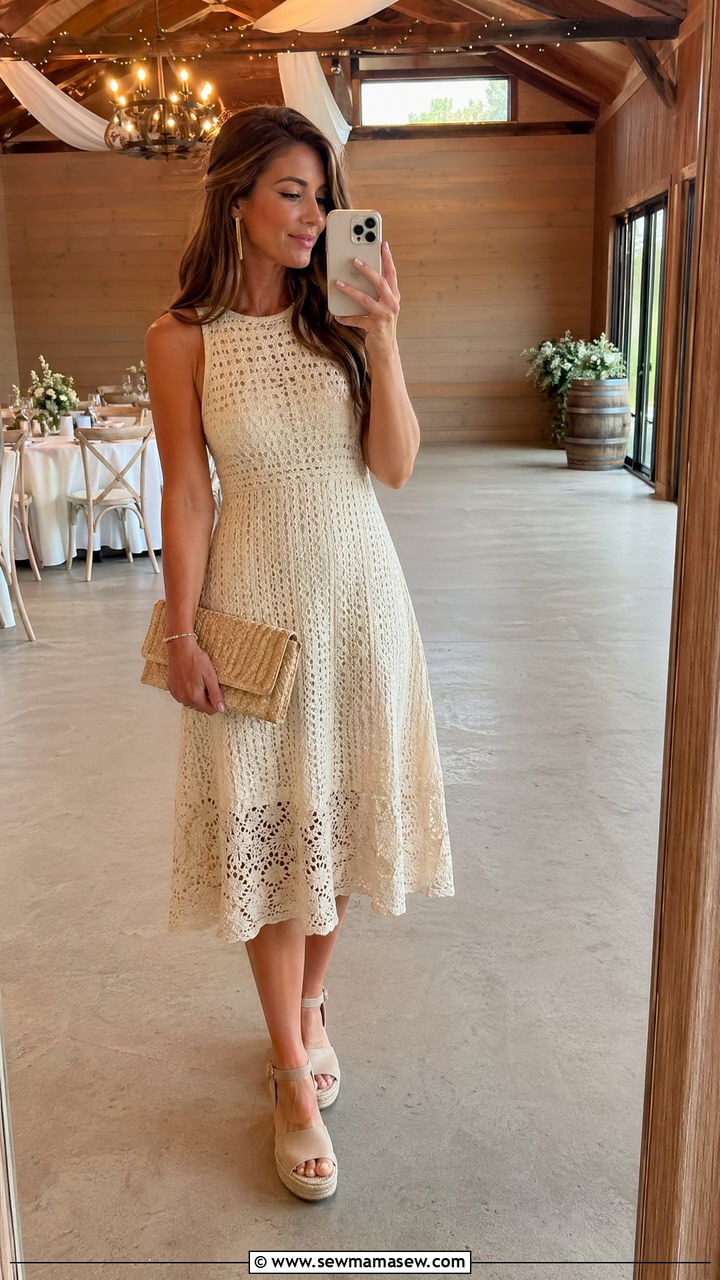 Cream Crochet Cottagecore Wedding Guest Dress - 35 Cottagecore wedding guest outfits