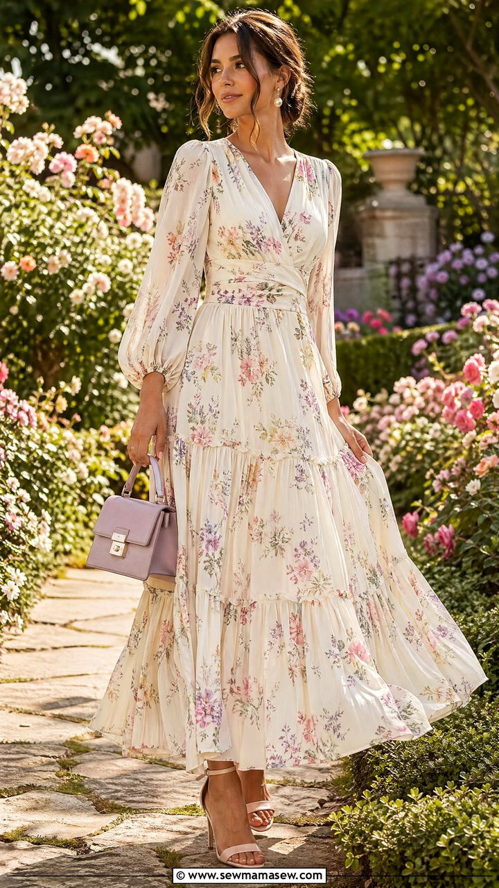 Cream Floral Print Dress Spring Outfit - 35 spring cream outfit ideas