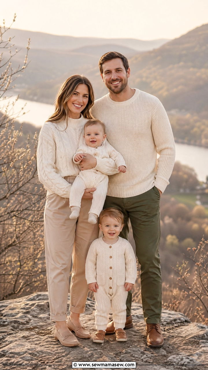 Cream Knit and Chino Family Photo Look - 35 spring family photoshoot outfit ideas