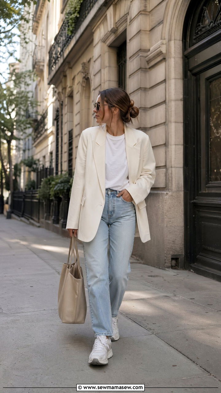 Cream Oversized Blazer Outfit Spring - 35 spring minimalist outfits
