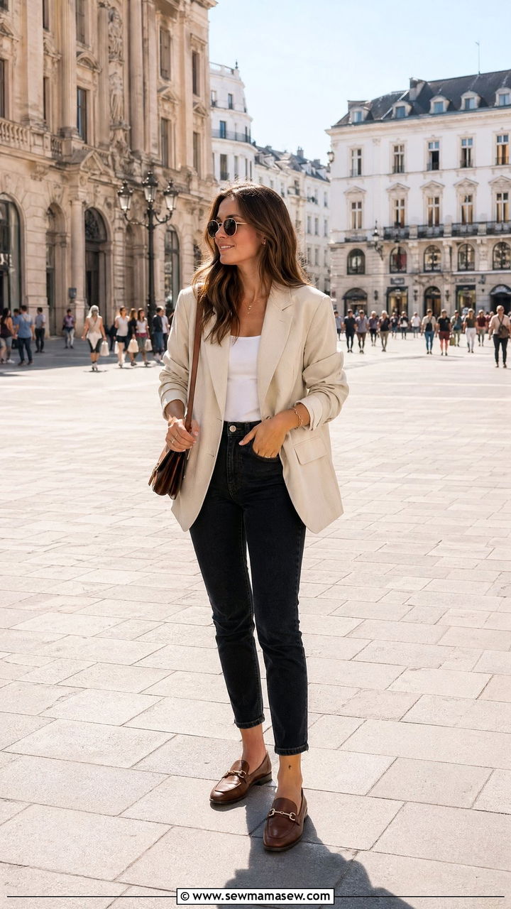 Cream Oversized Blazer With Slim Jeans And Leather Loafers - 35 Vienna outfit ideas