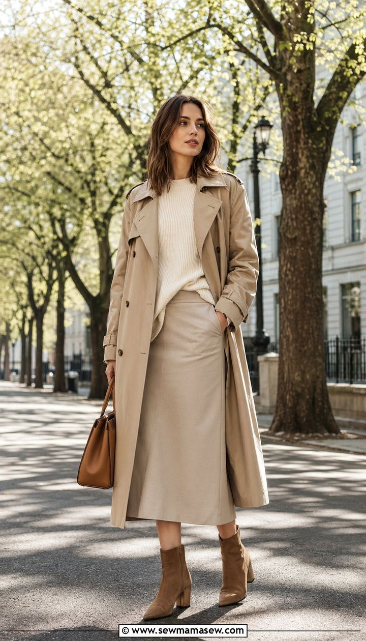 Cream Sweater Under Trench Coat Spring Capsule Outfit - 30 10 piece spring capsule wardrobe