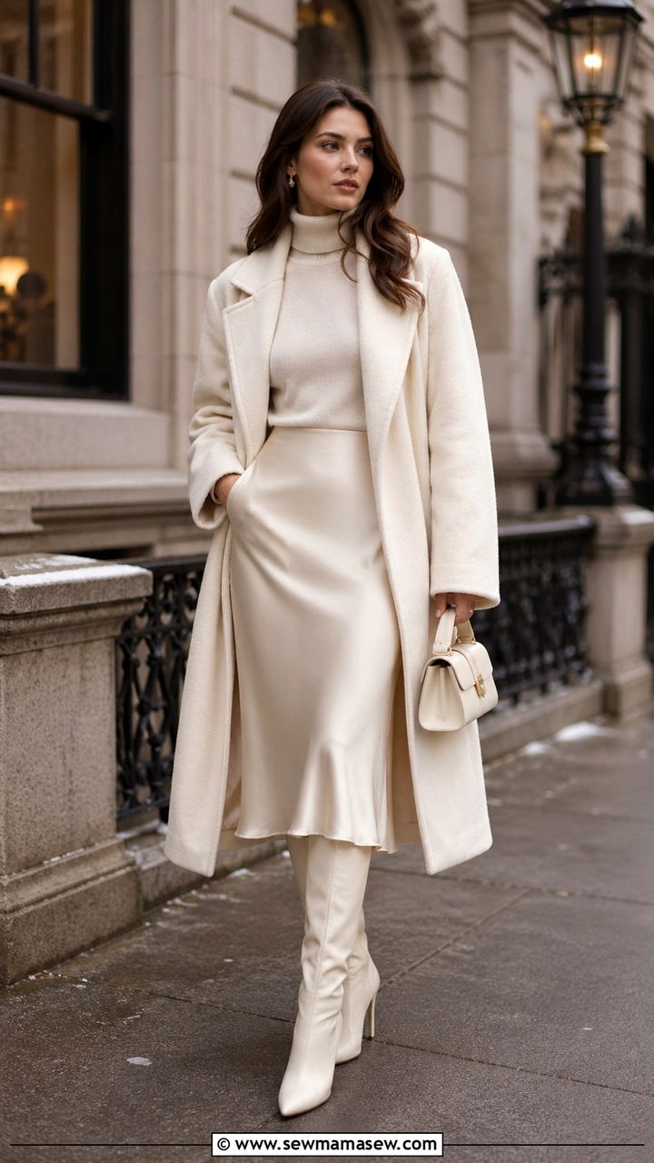 Cream Turtleneck and Midi Skirt - 40 All cream outfit ideas