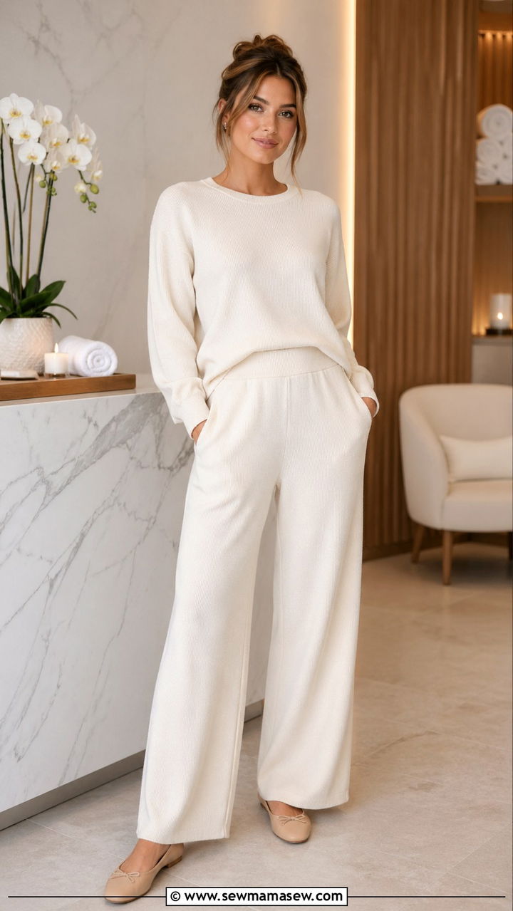 Cream Two Piece Knit Set Spa Esthetician Outfit - 30 Spa esthetician outfit ideas
