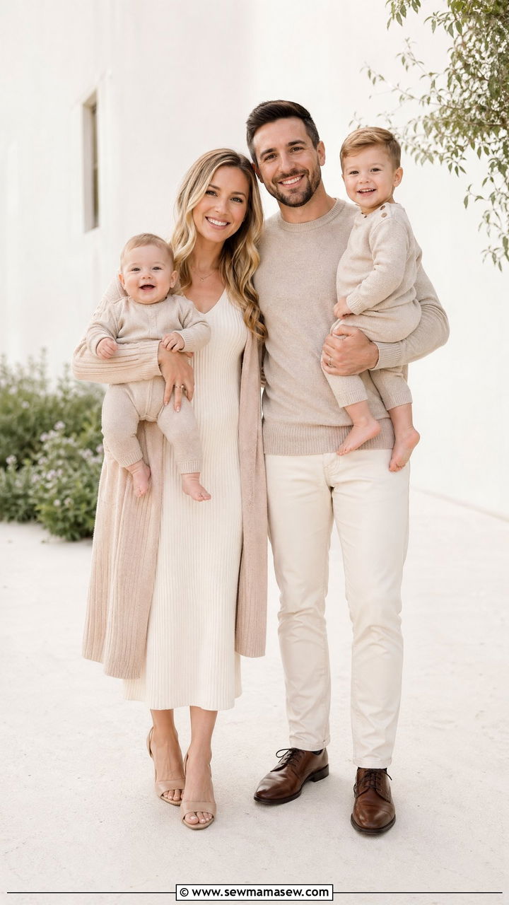 Cream and Beige Neutral Family Photos - 35 spring family photo outfit ideas