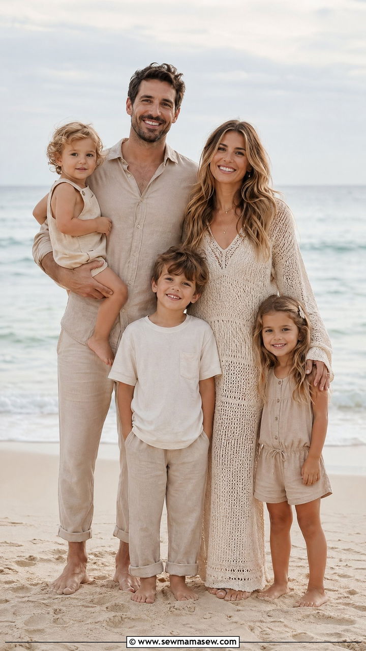 Cream and Soft Sand Neutral Beach Outfits - 35 summer family photo outfit ideas