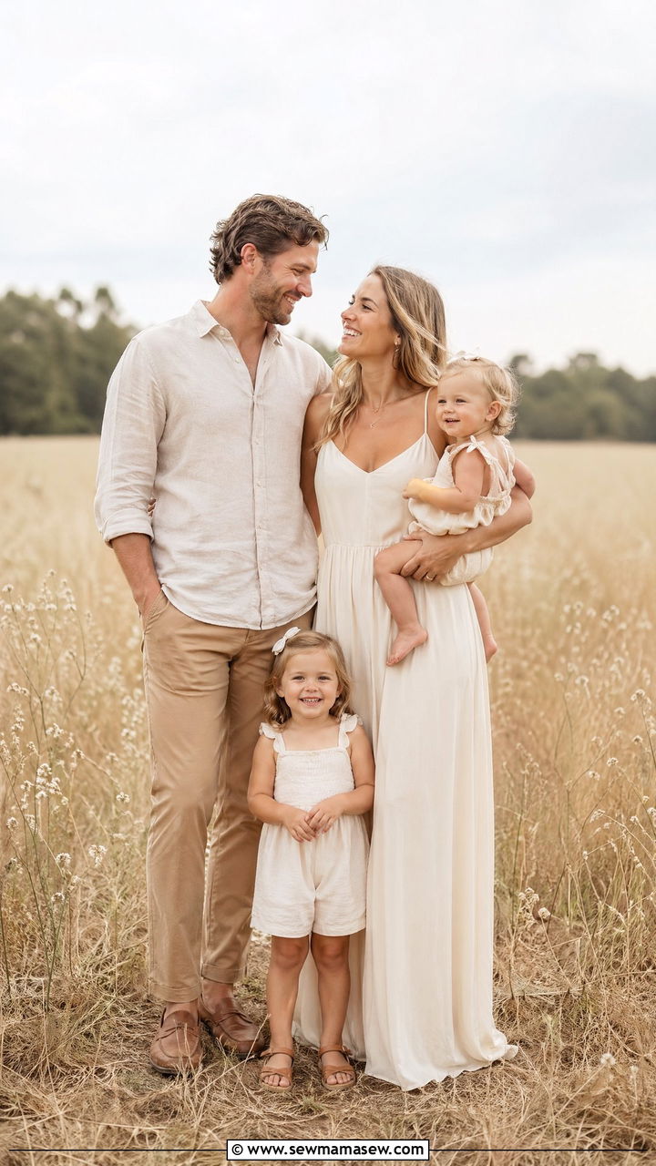 Cream and Tan Neutral Summer Family Photo Outfits - 35 Summer family photo outfits