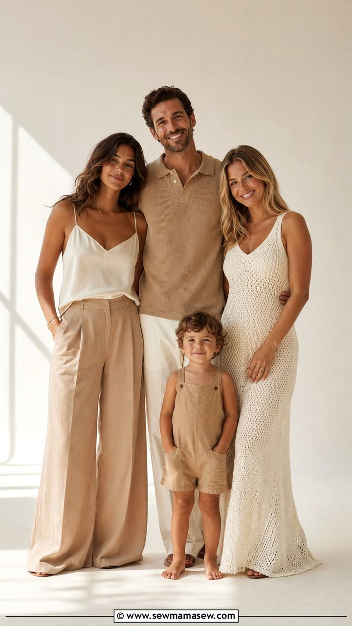 Cream and Tan Spring Family Photo Coordination - 30 What to wear for spring family photos