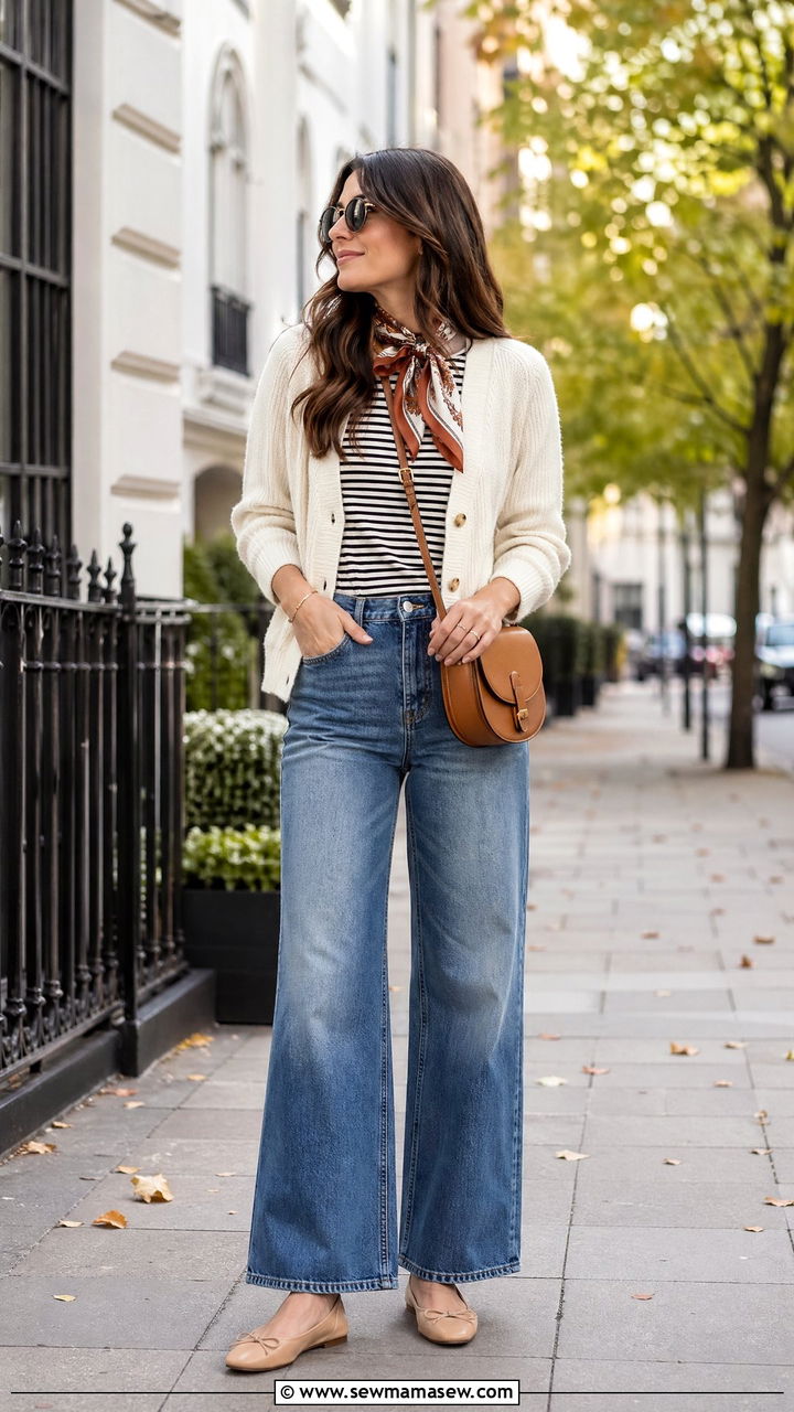 Cream cardigan with wide leg jeans - 35 wide leg pants outfits
