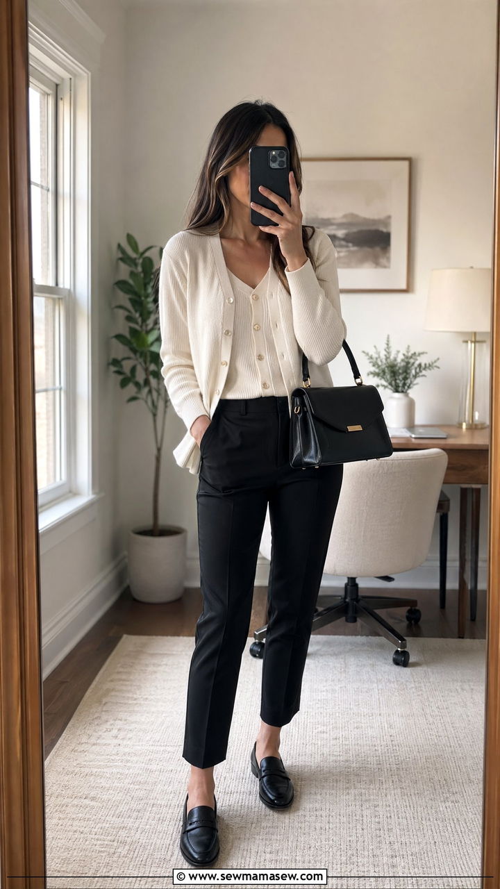 Cream knit cardigan set with ankle pants interview outfit - 35 spring interview outfit ideas