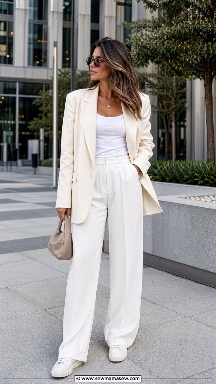 Cream oversized blazer with wide leg trousers - 35 casual old money outfits