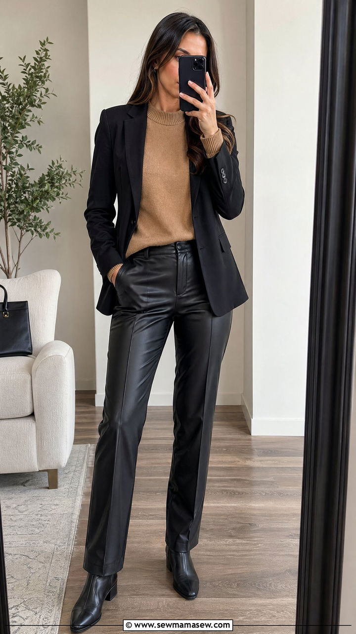 Crewneck Knit With Faux Leather Trousers - 35 Court reporter outfit ideas