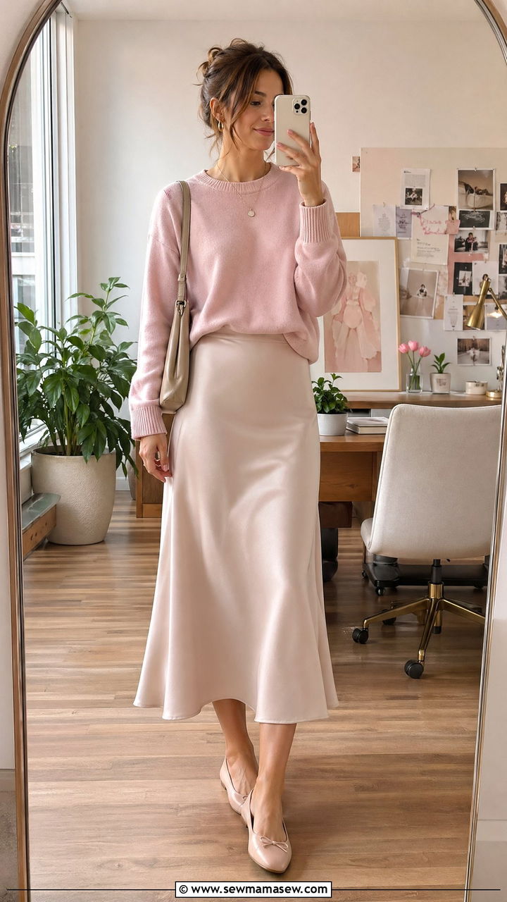 Crewneck Sweater With A Line Midi Skirt - 35 Cute work outfits for women