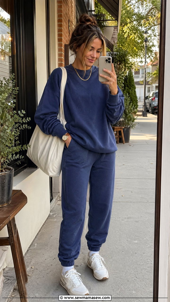 Crewneck Sweatshirt And Joggers Walking Outfit - 35 walking outfit ideas for women