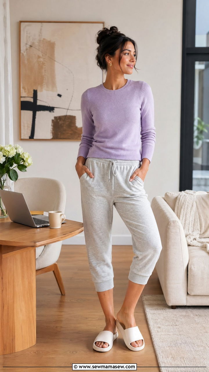 Crewneck pullover with cropped sweatpants - 35 Comfortable work from home outfits