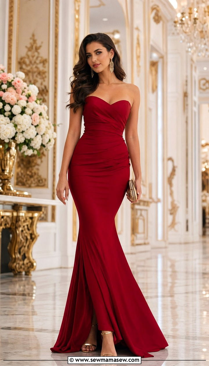 Crimson Red Mermaid Evening Gown - 30 Wedding guest outfit ideas evening gown